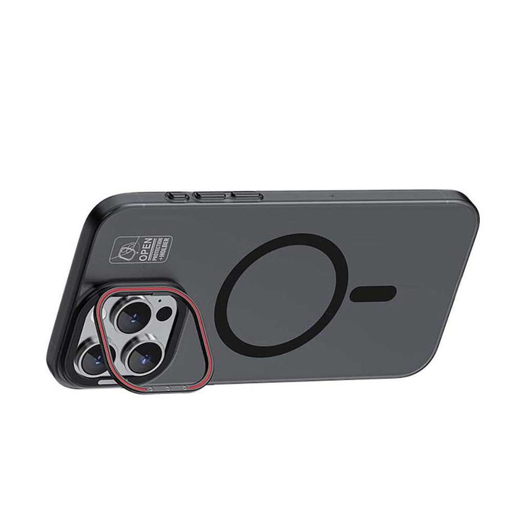 Apple iPhone 15 Uyumlu Kılıf Magsafe Şarj Özellikli Standlı Metal Kamera Çerçeveli Mat Recci Glaze Serisi Kapak