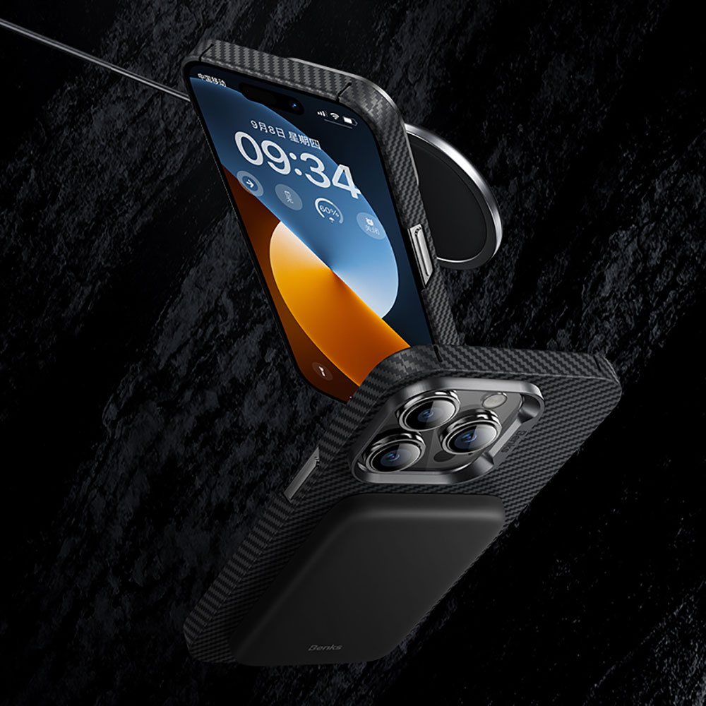 Apple iPhone 14 Pro Max Uyumlu Kılıf Magsafe Özellikli Karbon Fiber Benks 600D Essential Kevlar Kapak - 4