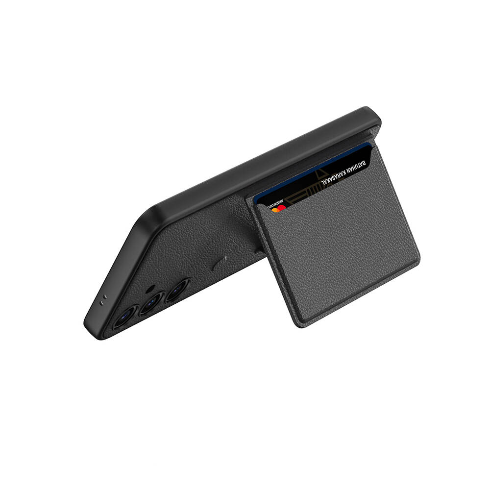 Samsung Galaxy S24 Uyumlu Suni Deri Arka Yüzey Sürgülü Kamera Korumalı Zore Kartlıklı Kıpta Silikon Kapak - 3