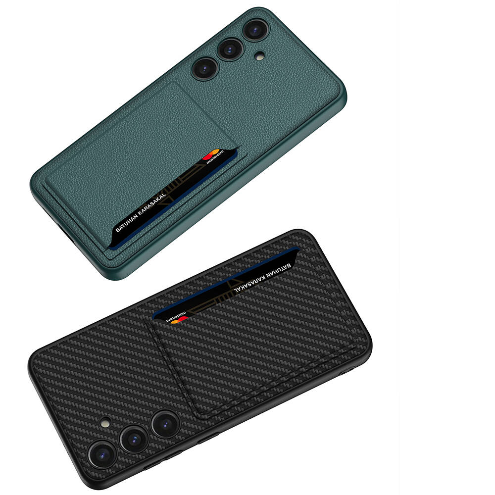 Samsung Galaxy S24 Uyumlu Suni Deri Arka Yüzey Sürgülü Kamera Korumalı Zore Kartlıklı Kıpta Silikon Kapak - 1