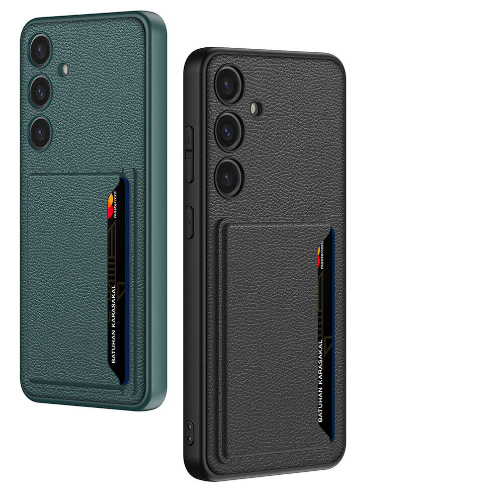 Samsung Galaxy S24 Uyumlu Suni Deri Arka Yüzey Sürgülü Kamera Korumalı Zore Kartlıklı Kıpta Silikon Kapak - 8