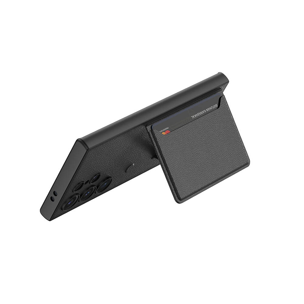 Samsung Galaxy S24 Ultra Uyumlu Suni Deri Arka Yüzey Sürgülü Kamera Korumalı Zore Kartlıklı Kıpta Silikon Kapak - 3