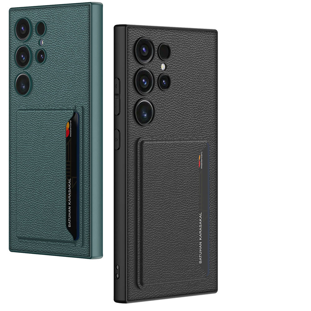 Samsung Galaxy S24 Ultra Uyumlu Suni Deri Arka Yüzey Sürgülü Kamera Korumalı Zore Kartlıklı Kıpta Silikon Kapak - 5