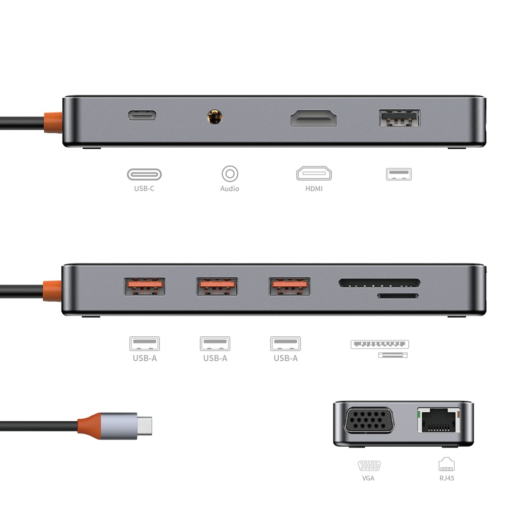 Wiwu CB011 Cyber 11 in 1 Type-C Hub 100W Şarj Destekli Şeffaf Görünümlü SD Kart-RJ45-Hdmi-VGA-Usb Çoğaltıcı - 2
