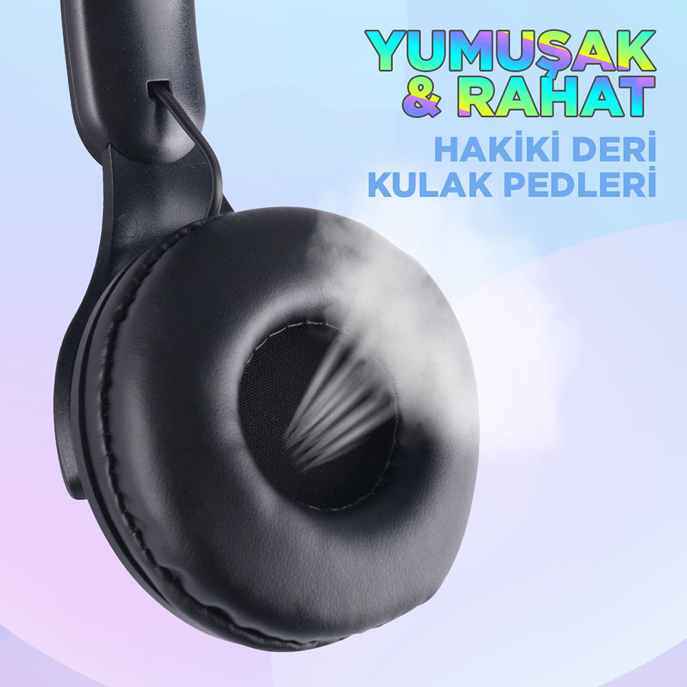 Zore M6 Pro Cat RGB Led Işıklı Kedi Kulağı Band Tasarımlı Ayarlanabilir ve Katlanabilir Kulak Üstü Bluetooth Kulaklık - 2
