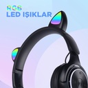 Zore M6 Pro Cat RGB Led Işıklı Kedi Kulağı Band Tasarımlı Ayarlanabilir ve Katlanabilir Kulak Üstü Bluetooth Kulaklık - 5