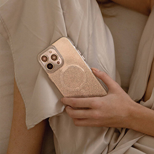 Apple iPhone 14 Pro Uyumlu Kılıf Magsafe Şarj Özellikli Simli Arka Yüzey Coehl Lumino Kapak