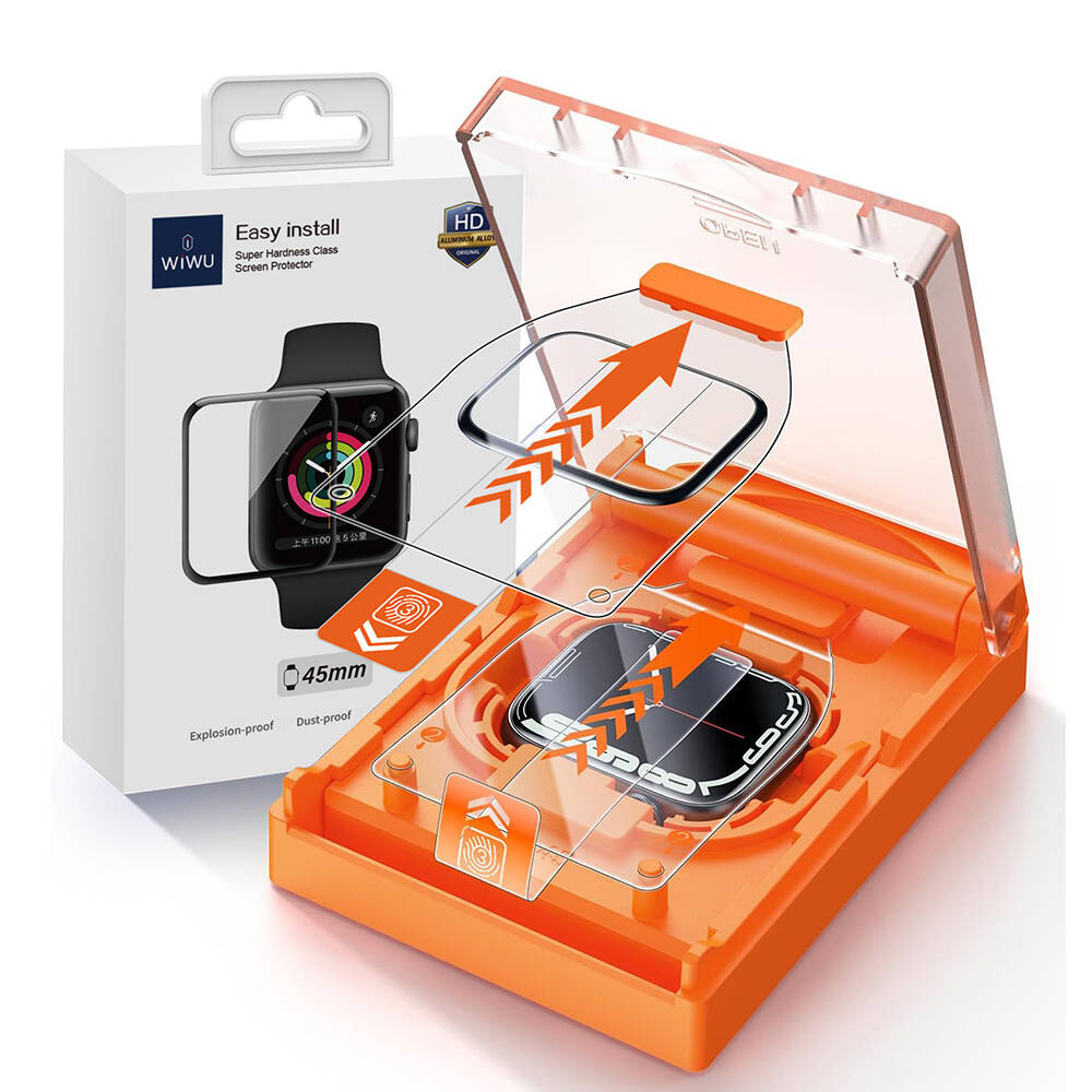 Apple Watch 7 45mm Uyumlu Wiwu Wi-JD105 Easy Install PMMA Pet Ekran Koruyucu + Kolay Uygulama Aparatı - 6