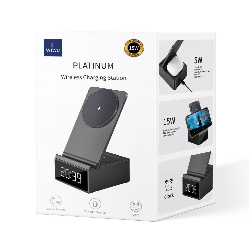 Wiwu Wi-W011 Platinum 3in1 Dijital Saatli ve Alarmlı Hızlı Şarj Özellikli Magnetik Kablosuz Şarj Standı - 7