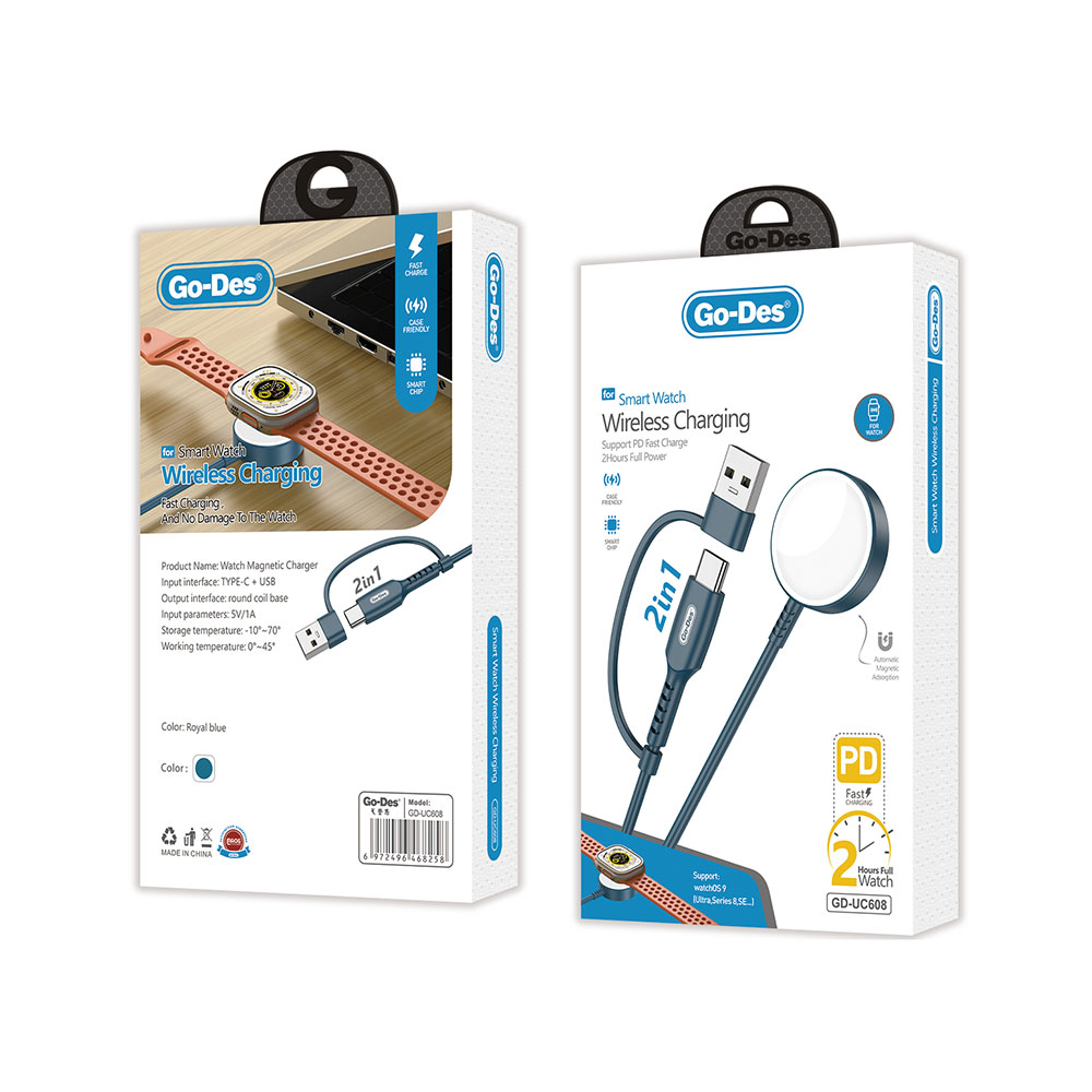 Go Des GD-UC608 Apple Watch Serisi Akıllı Saat Wireless 2 in 1 PD - Usb Hızlı Şarj Kablosu - 1