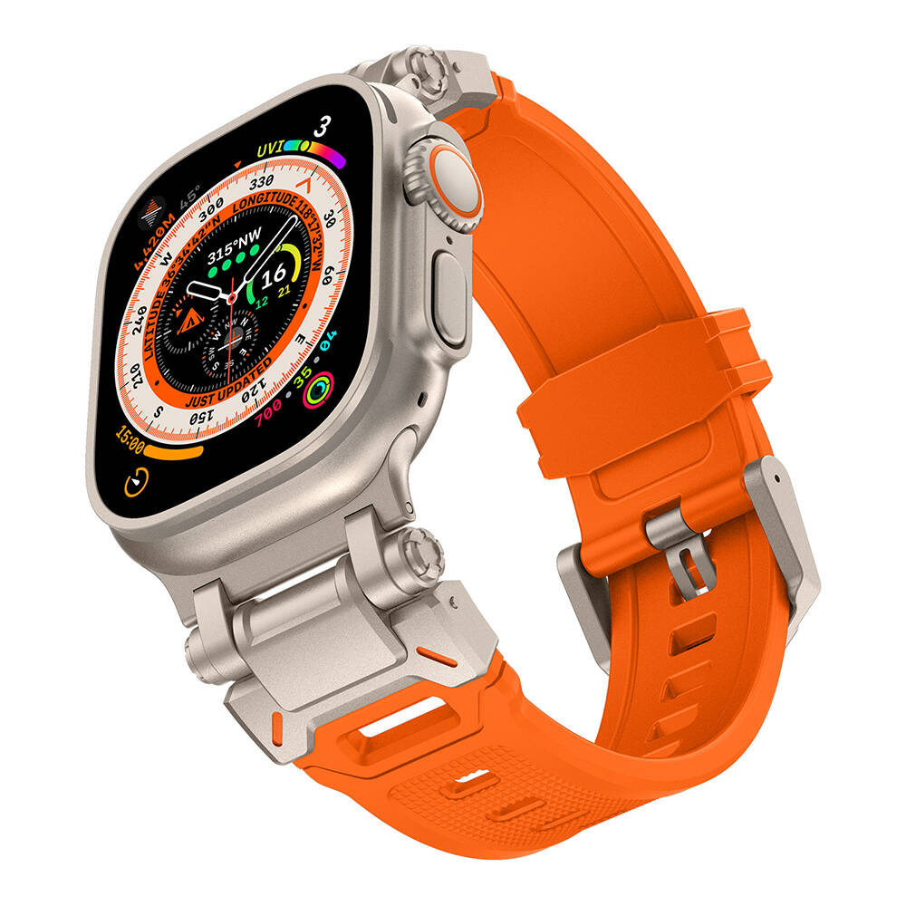 Apple Watch Ultra 49mm Uyumlu KRD-101 Titanyum Metal Başlıklı Silikon Kordon - 11