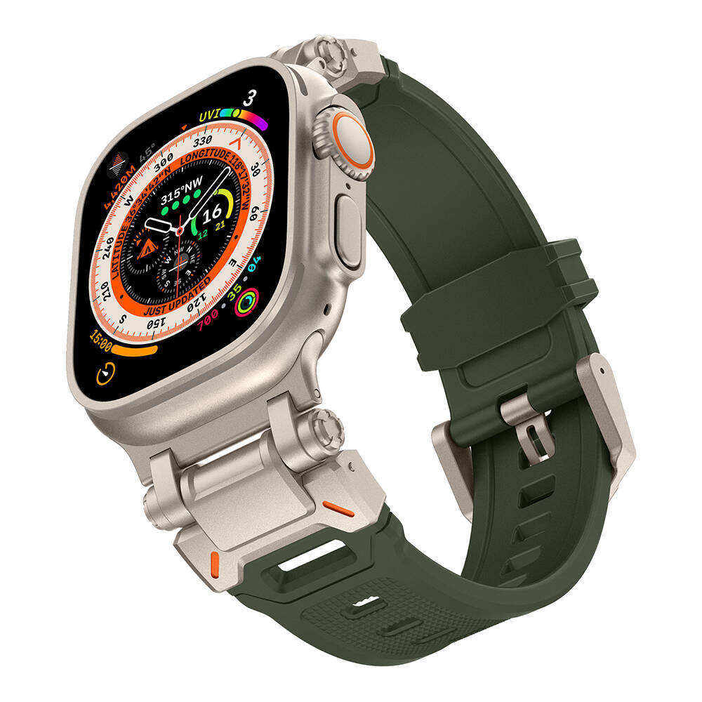 Apple Watch Ultra 49mm Uyumlu KRD-101 Titanyum Metal Başlıklı Silikon Kordon - 12