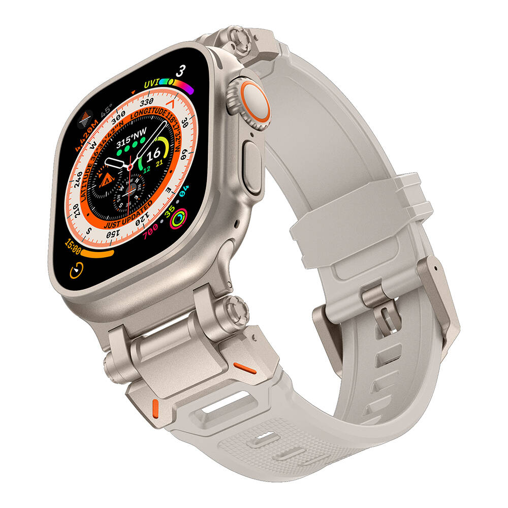 Apple Watch Ultra 49mm Uyumlu KRD-101 Titanyum Metal Başlıklı Silikon Kordon - 15