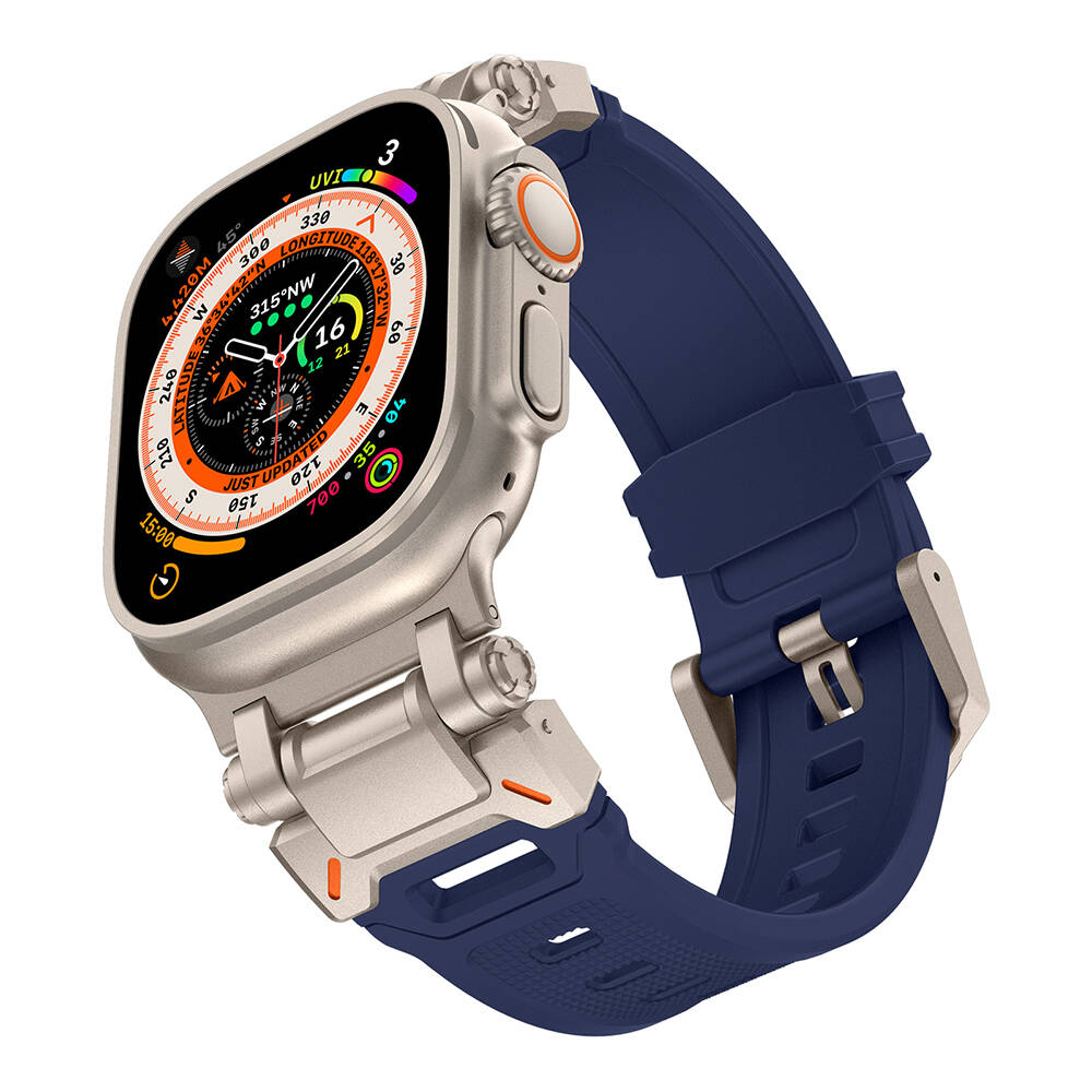 Apple Watch Ultra 49mm Uyumlu KRD-101 Titanyum Metal Başlıklı Silikon Kordon - 16