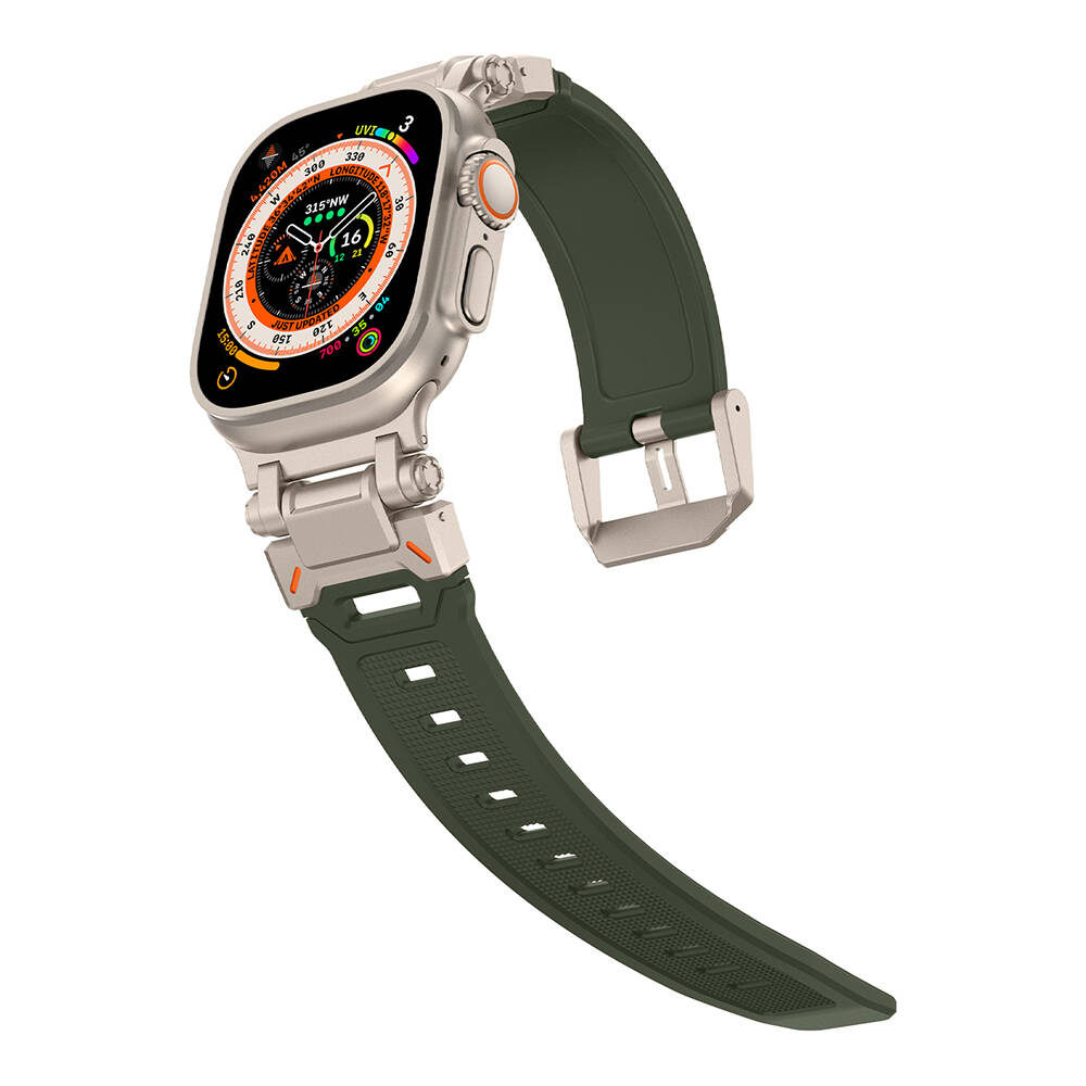Apple Watch Ultra 49mm Uyumlu KRD-101 Titanyum Metal Başlıklı Silikon Kordon - 25