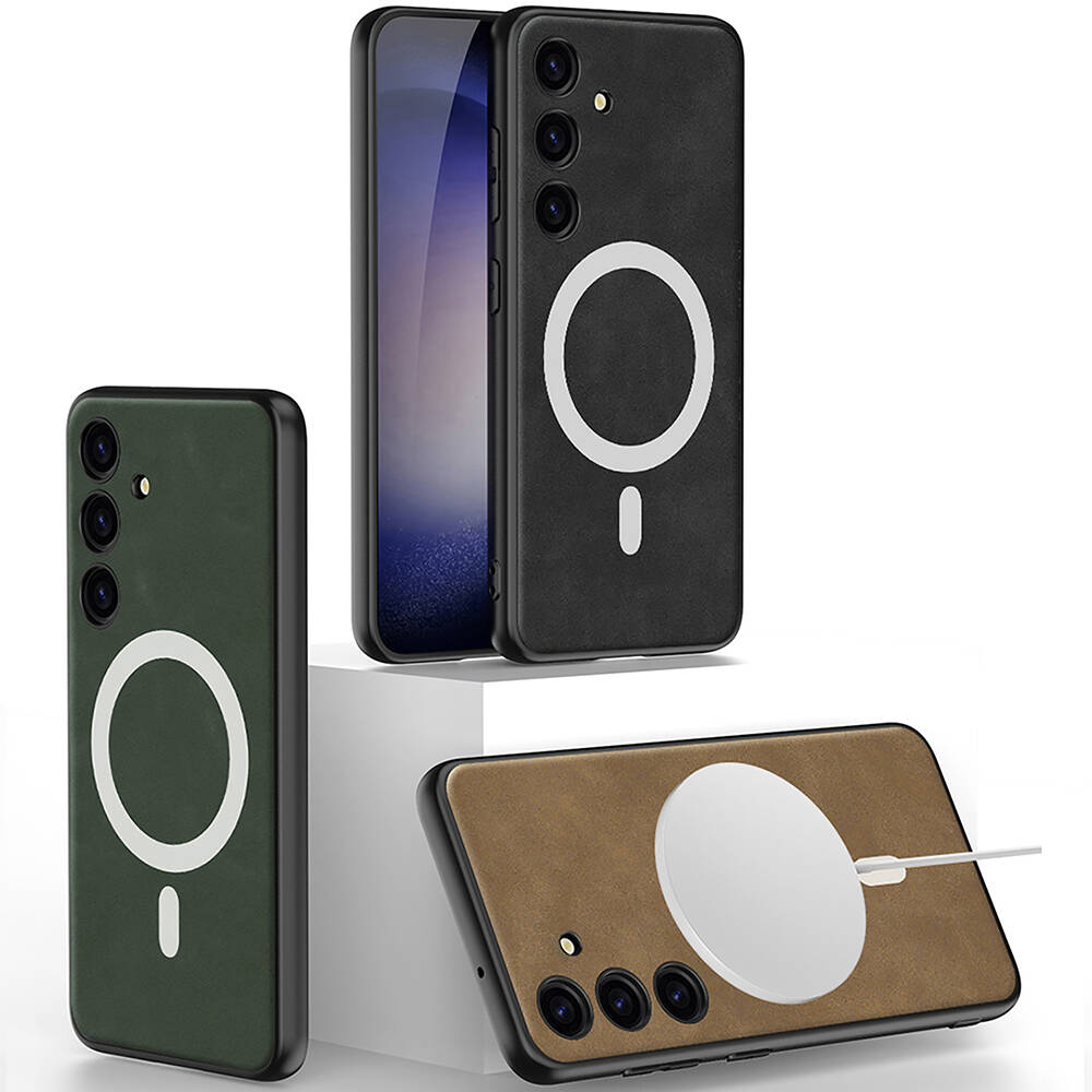 Samsung Galaxy S24 Uyumlu Kılıf Magsafe Şarj Özellikli Deri Tasarımlı Zore Kıpta Nubuk Kapak - 1