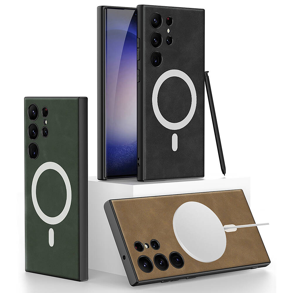 Samsung Galaxy S24 Ultra Uyumlu Kılıf Magsafe Şarj Özellikli Deri Tasarımlı Zore Kıpta Nubuk Kapak - 2