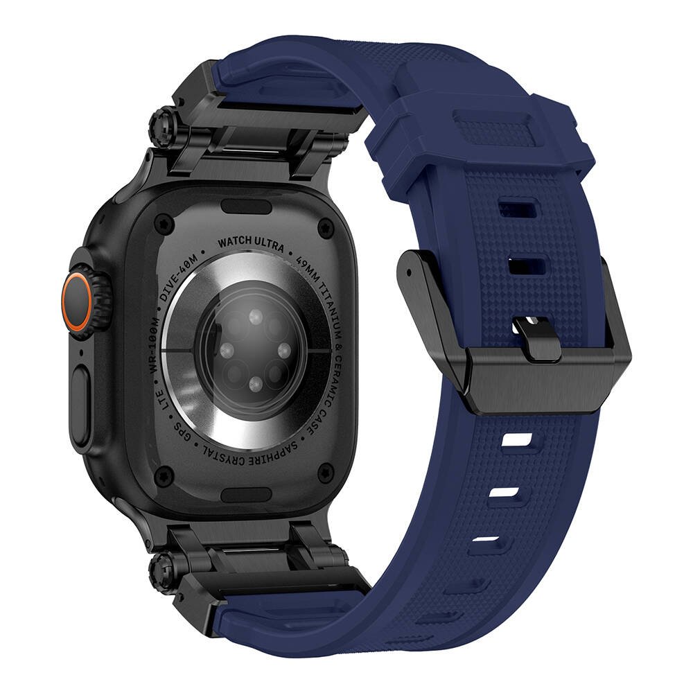 Apple Watch 7 45mm Uyumlu Zore KRD-101 Titanyum Metal Başlıklı Silikon Kordon - 11