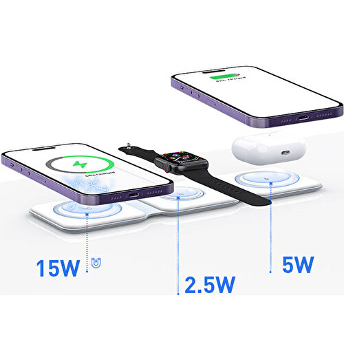 Recci RCW-36 3in1 Katlanabilir Magnetik Kablosuz Şarj Standı