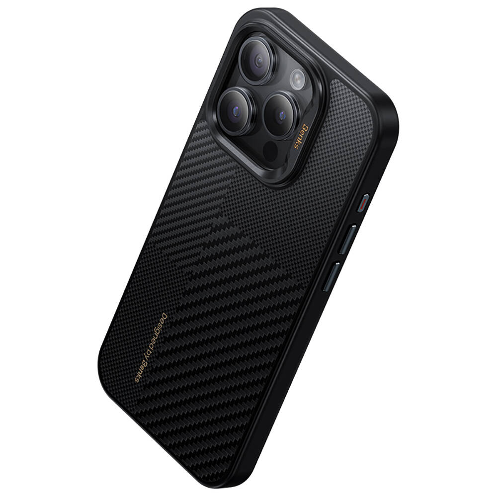 Apple iPhone 15 Pro Uyumlu Kılıf Magsafe Şarj Özellikli Karbon Fiber Benks Montage Hybrid Armor Pro 600D Kevlar Kapak - 10