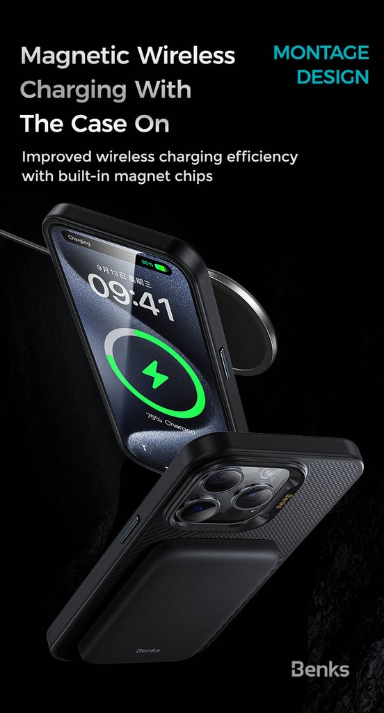 Apple iPhone 15 Pro Max Uyumlu Kılıf Magsafe Şarj Özellikli Karbon Fiber Benks Montage Hybrid Armor Pro 600D Kevlar Kapak - 20