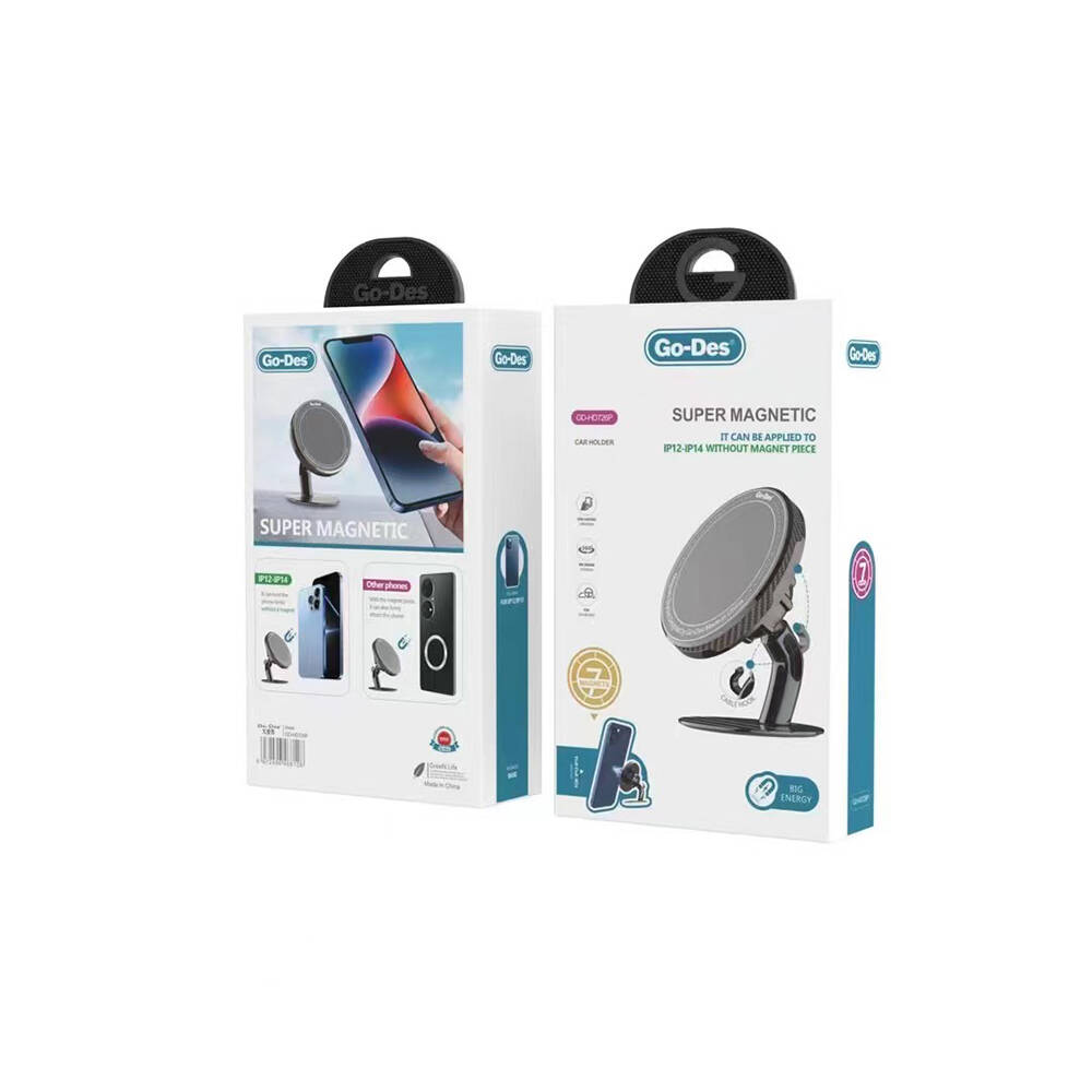 Go Des GD-HD726P 360 Derece Yuvarlak Oynar Başlıklı Süper Magnetik Araç Telefon Tutucu - 1