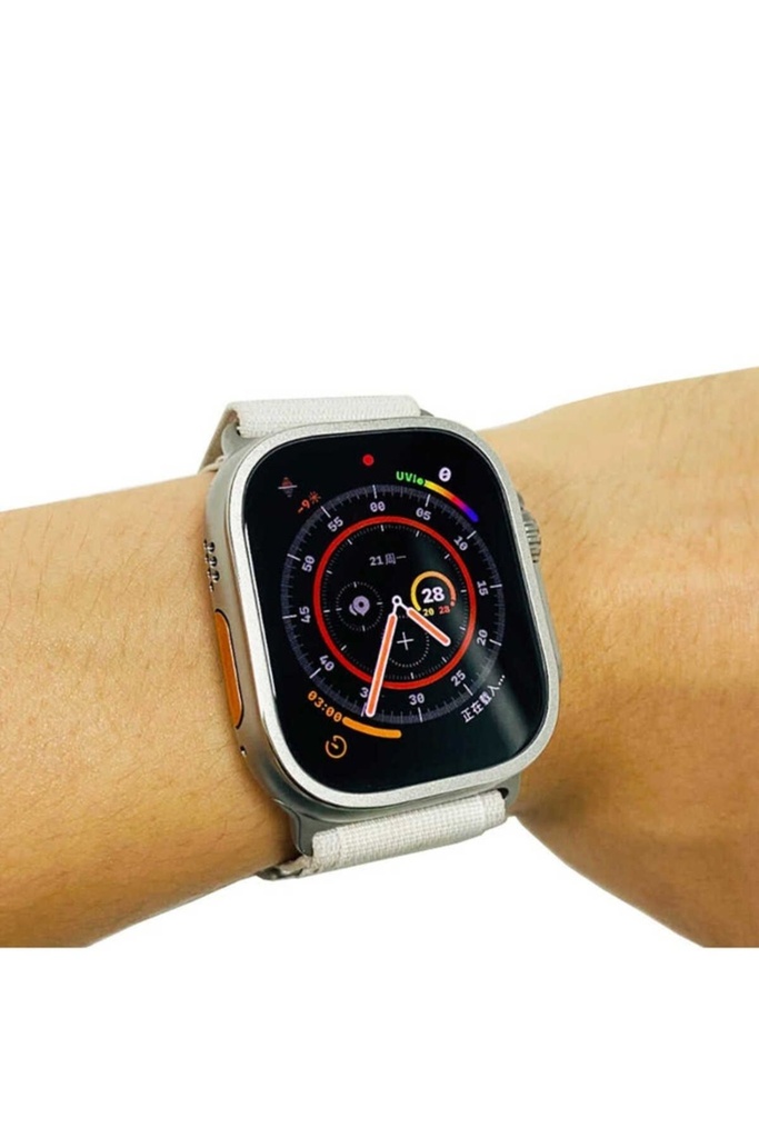 Apple Watch Ultra 49mm Uyumlu Zore ALM-02 Metal Çerçeveli Ekran Koruyucu
