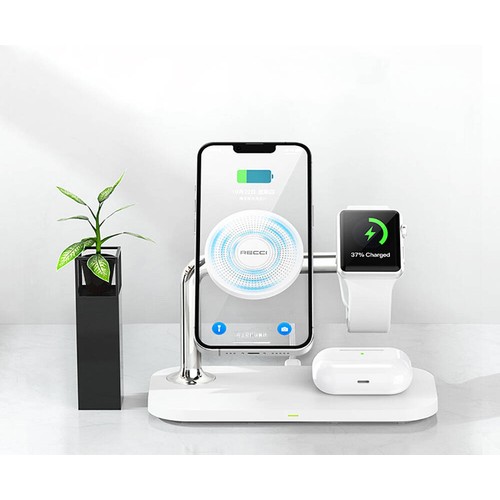 Recci RCW-20 Prestige Serisi 3in1 Magsafe 15W Hızlı Şarj Özellikli Magnetik Kablosuz Şarj Standı