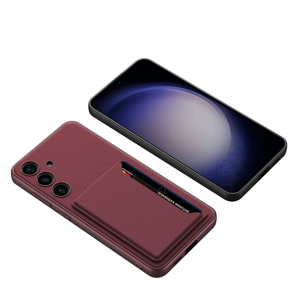 Samsung Galaxy S24 Plus Uyumlu Suni Deri Arka Yüzey Sürgülü Kamera Korumalı Zore Kartlıklı Kıpta Silikon Kapak - 6