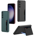 Samsung Galaxy S24 Plus Uyumlu Suni Deri Arka Yüzey Sürgülü Kamera Korumalı Zore Kartlıklı Kıpta Silikon Kapak - 7