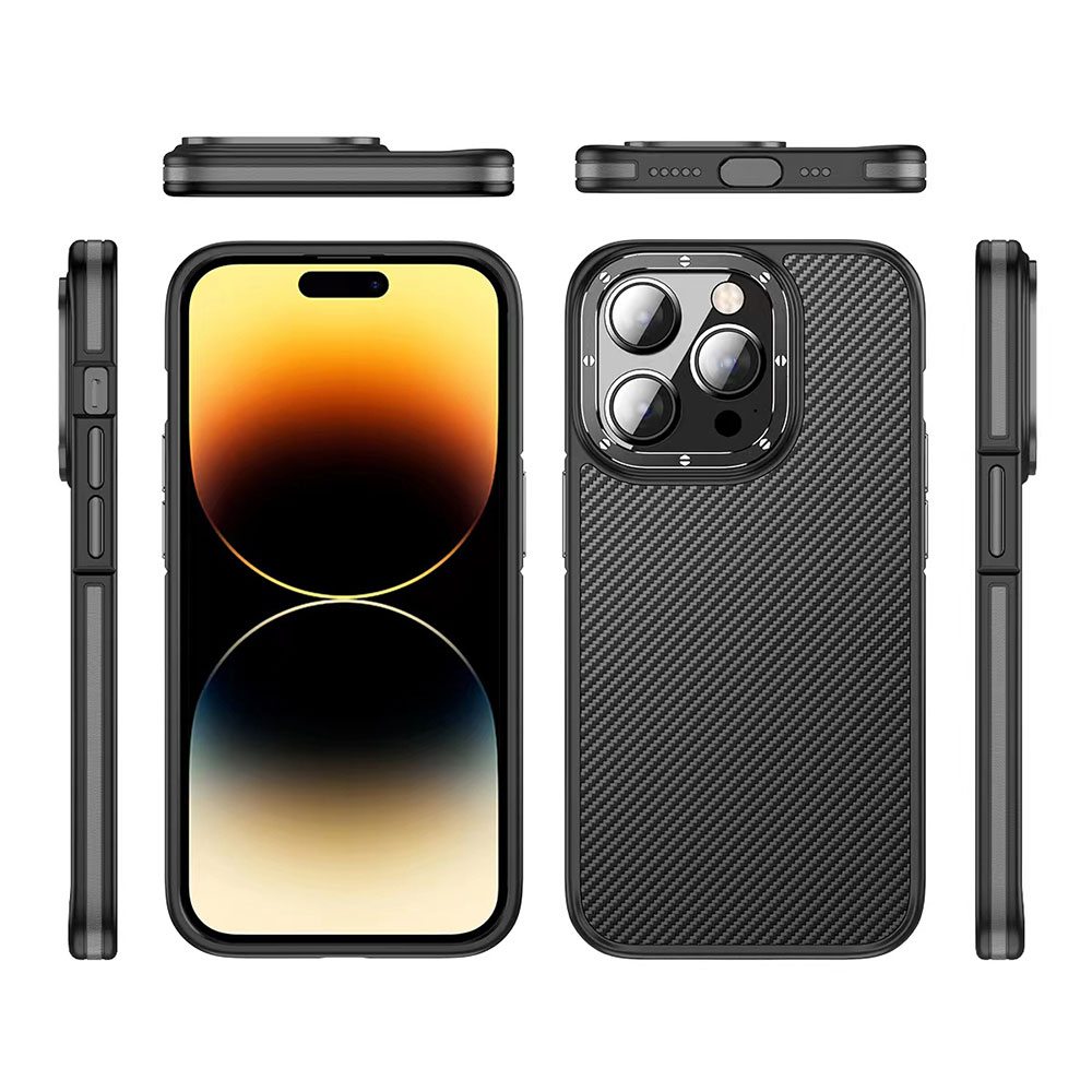 Apple iPhone 14 Pro Max Uyumlu Kılıf Mat Transparan Karbon Fiber Görünümlü Wlons Marin Kapak - 2
