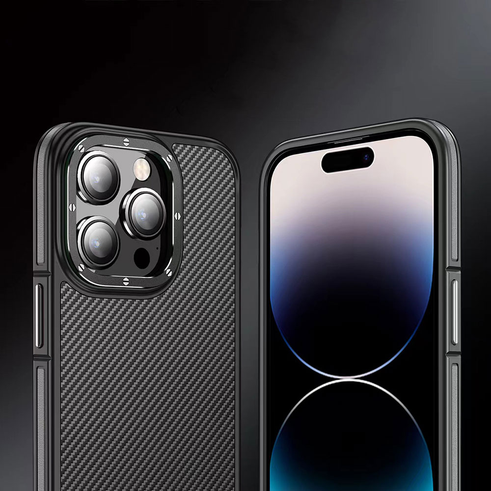 Apple iPhone 14 Pro Max Uyumlu Kılıf Mat Transparan Karbon Fiber Görünümlü Wlons Marin Kapak - 3