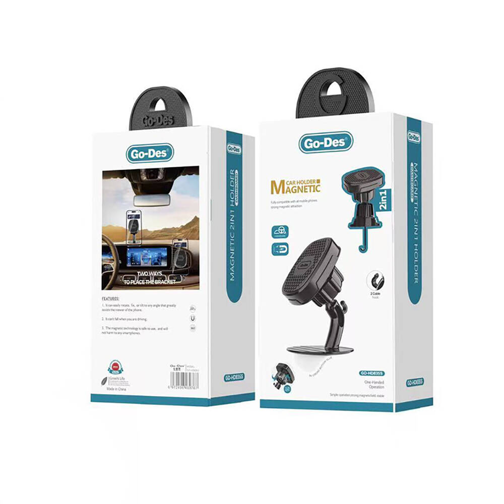 Go Des GD-HD835S Magnetik 360° Dönebilen 2in1 Havalandırma ve Düz Zemin Araç Telefon Tutucu - 1