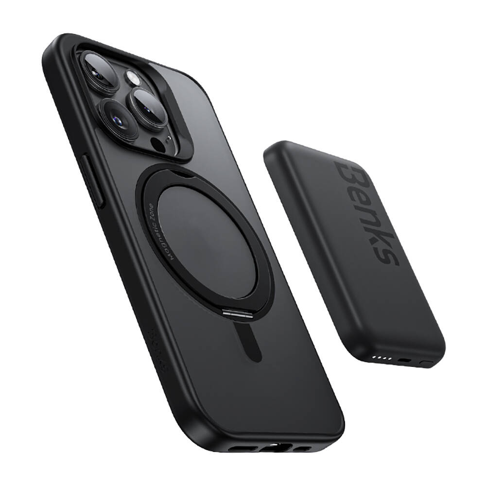 Apple iPhone 15 Pro Uyumlu Kılıf Magsafe Şarj Özellikli 360° Dönebilen Benks Pop Stand Kapak - 3