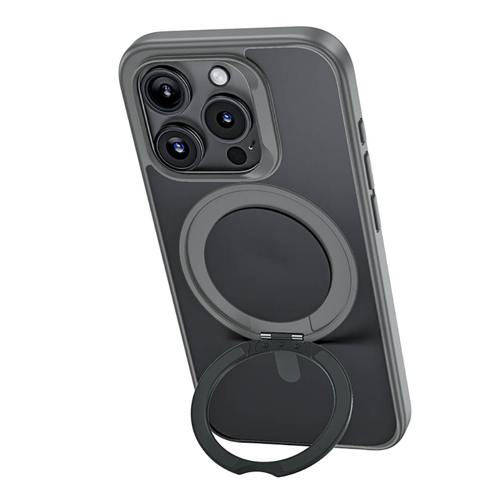 Apple iPhone 15 Pro Uyumlu Kılıf Magsafe Şarj Özellikli 360° Dönebilen Benks Pop Stand Kapak - 4