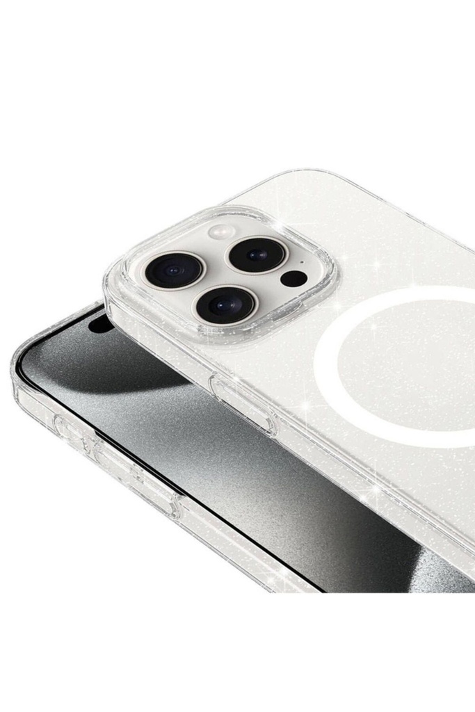 Apple iPhone 15 Pro Uyumlu Kılıf Zore Magsafe Şarj Özellikli Simli Şeffaf Arka Yüzey Erdos Silikon Kapak