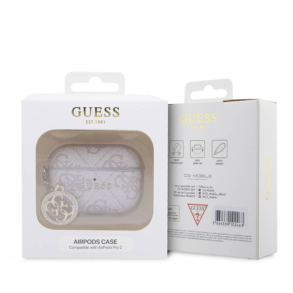 Apple Airpods Pro 2 Uyumlu Kılıf Guess Orjinal Lisanslı 4G Desenli Taşlı 4G Süs Zincirli Kapak - 8