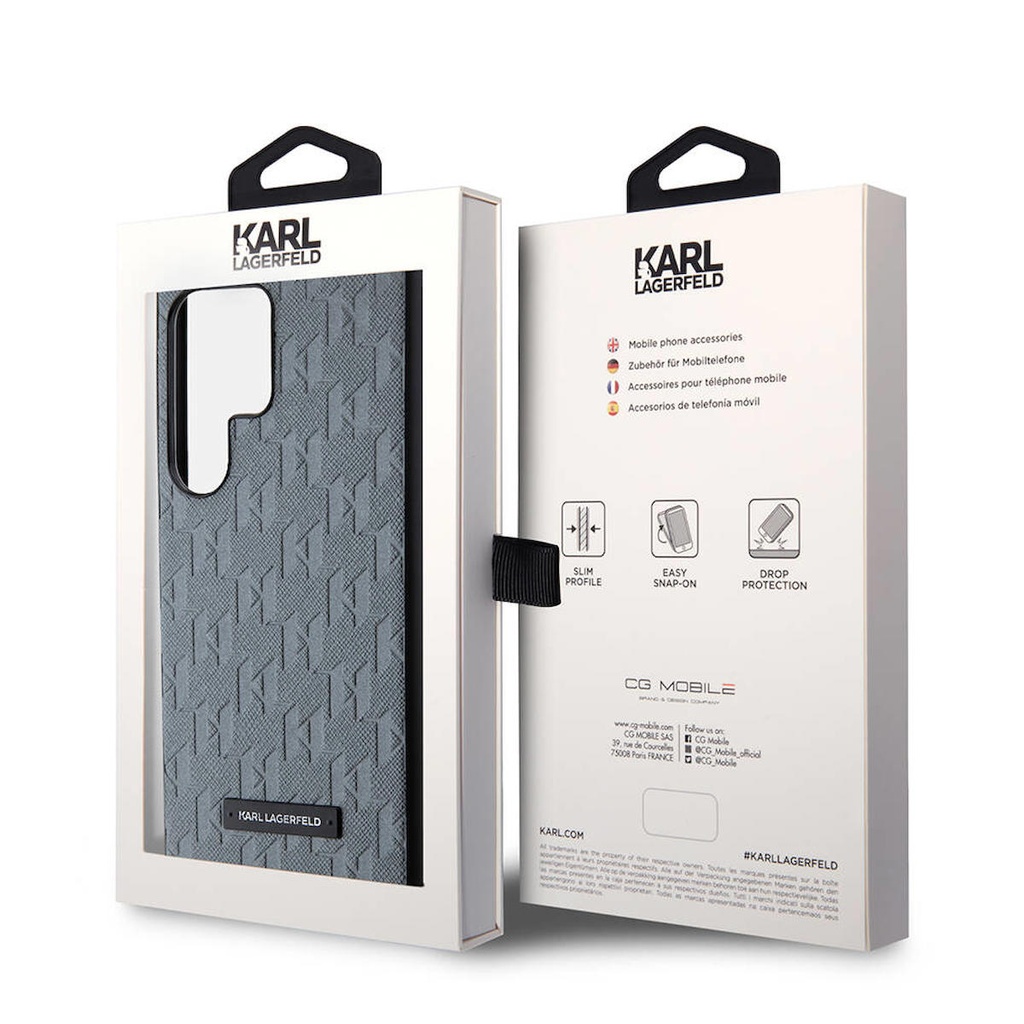 Samsung Galaxy S24 Ultra Uyumlu Kılıf Karl Lagerfeld Orjinal Lisanslı Saffiano Monogram Metal Logo Kapak