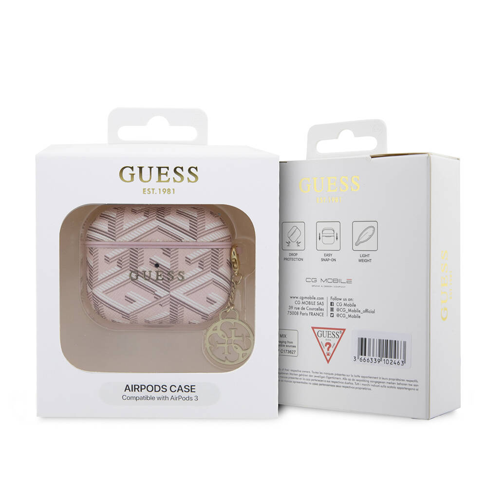 Apple Airpods 3. Nesil Uyumlu Kılıf Guess Orjinal Lisanslı G Cube Desenli 4G Süs Zincirli Kapak - 5