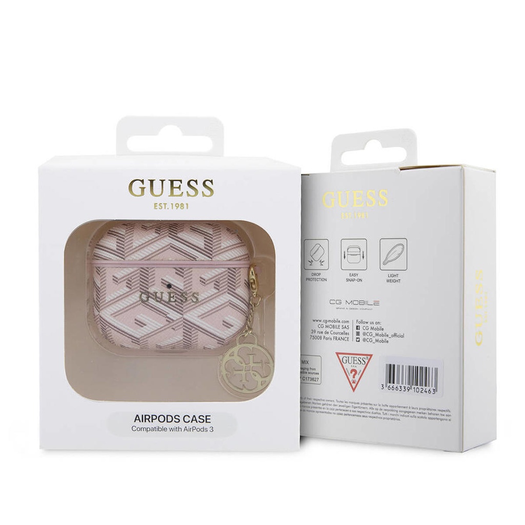 Apple Airpods 3. Nesil Uyumlu Kılıf Guess Orjinal Lisanslı G Cube Desenli 4G Süs Zincirli Kapak