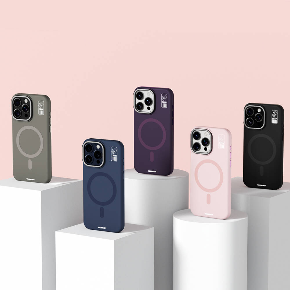 Apple iPhone 15 Pro Uyumlu Kılıf Magsafe Şarj Özellikli Kamera Standlı Silikon Youngkit Bitty Cream Kapak - 7