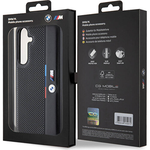Samsung Galaxy S24 Plus Uyumlu Kılıf BMW Orjinal Lisanslı M Logolu Üç Renk Çizgili Delikli Detail Line Kapak