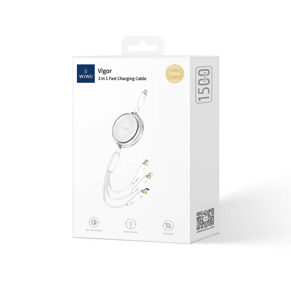 Wiwu Wi-C023 Vigor Serisi 3in1 Type-C Lightning Micro USB Makaralı Data ve Şarj Kablosu 100W 1.5M - 3
