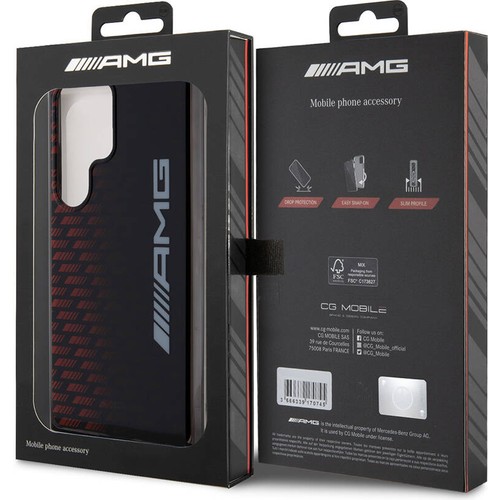Samsung Galaxy S24 Ultra Uyumlu Kılıf AMG Orjinal Lisanslı Çift Katmanlı Büyük Logolu Dörtgen Şerit Desenli Kapak