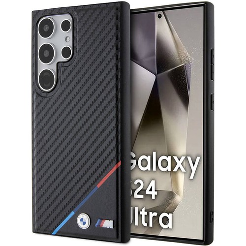 Samsung Galaxy S24 Ultra Uyumlu Kılıf BMW Orjinal Lisanslı Magsafe Şarj Özellikli M Logolu Üç Çizgili PU Karbon Kapak