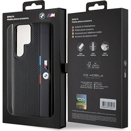Samsung Galaxy S24 Ultra Uyumlu Kılıf BMW Orjinal Lisanslı M Logolu Üç Renk Çizgili Delikli Detail Line Kapak