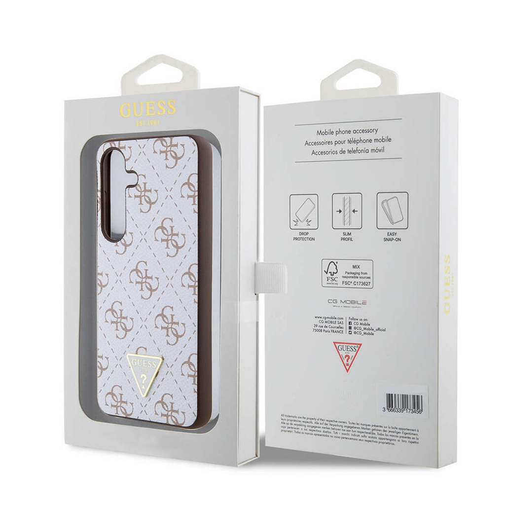 Samsung Galaxy S24 Uyumlu Kılıf Guess Orjinal Lisanslı PU Üçgen Logo 4G Desenli Kapak