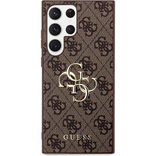 Samsung Galaxy S24 Ultra Uyumlu Kılıf Guess Orjinal Lisanslı PU Deri Yazı ve 4G Metal Logolu Desenli Kapak