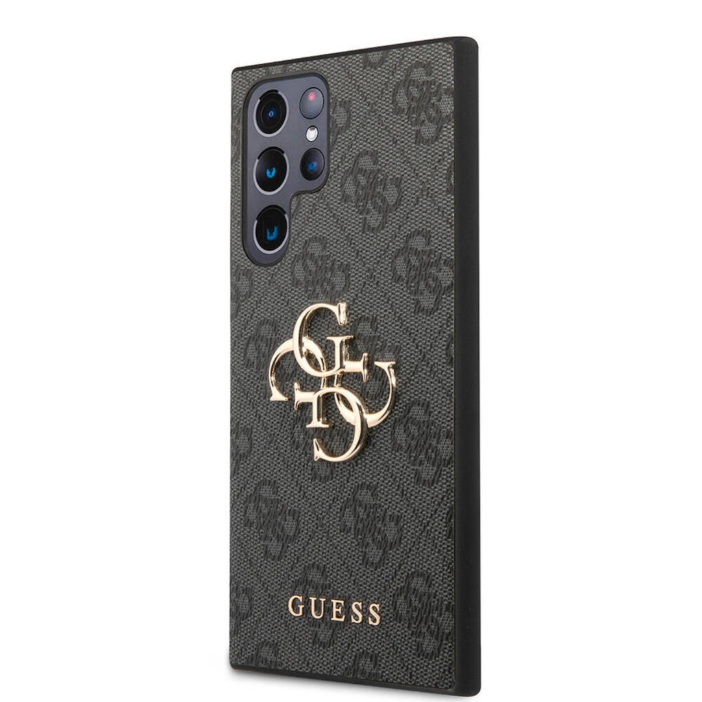 Samsung Galaxy S24 Ultra Uyumlu Kılıf Guess Orjinal Lisanslı PU Deri Yazı ve 4G Metal Logolu Desenli Kapak