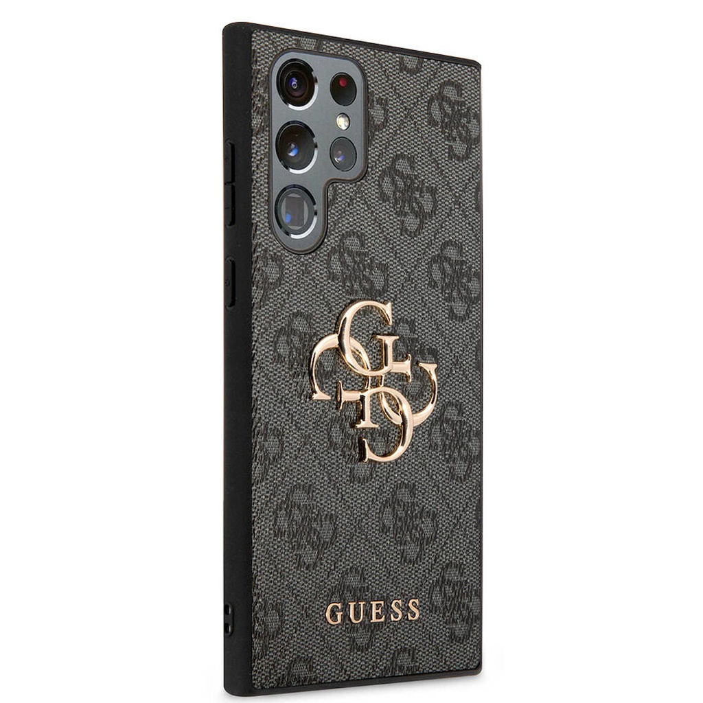 Samsung Galaxy S24 Ultra Uyumlu Kılıf Guess Orjinal Lisanslı PU Deri Yazı ve 4G Metal Logolu Desenli Kapak